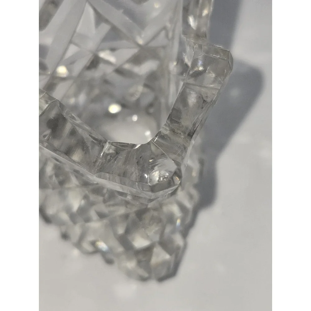 Vintage Cut Glass Toothpick Holder Sawtooth Rim Star Pattern